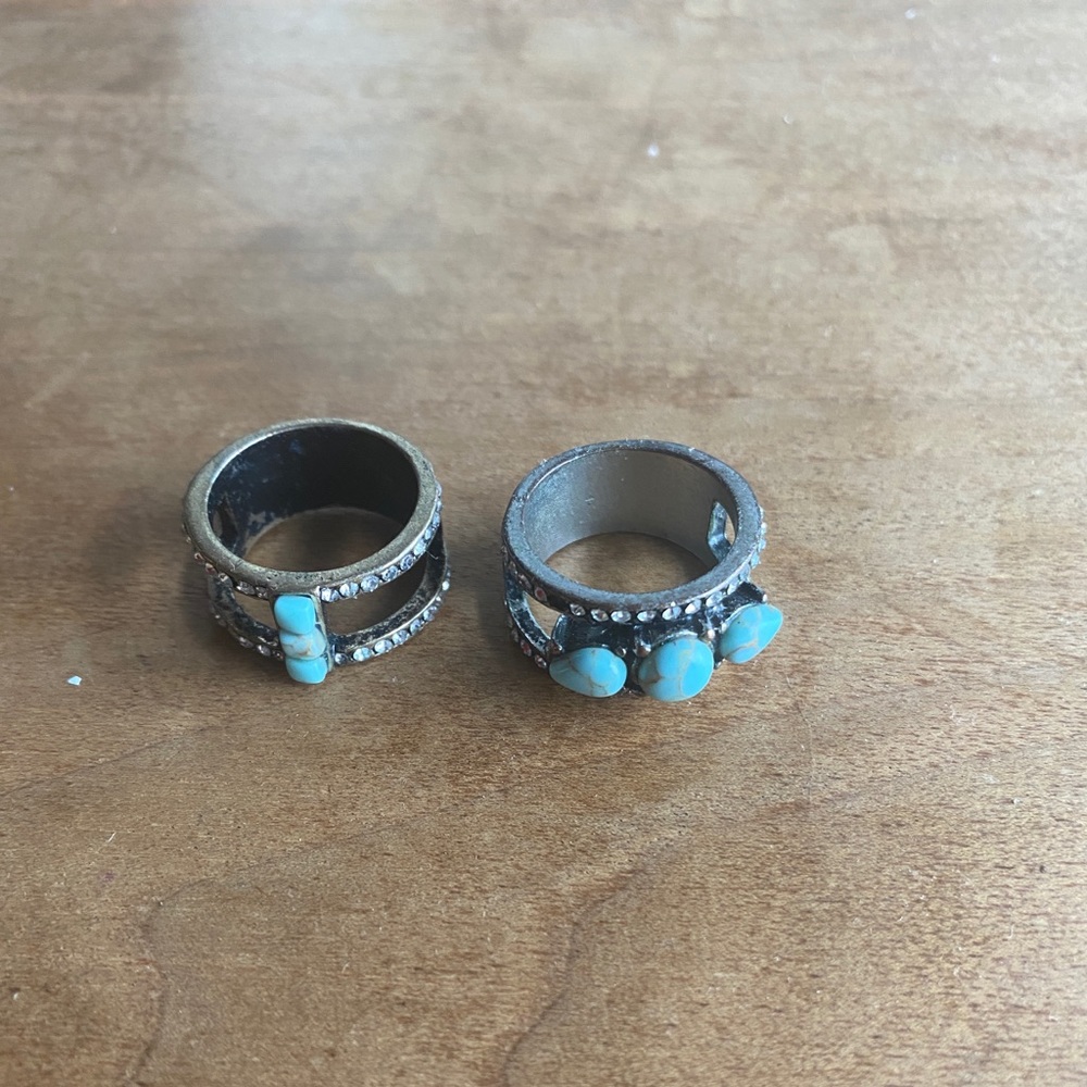 Pair of rings- silver and turquoise 7.5 - Picture 4 of 4